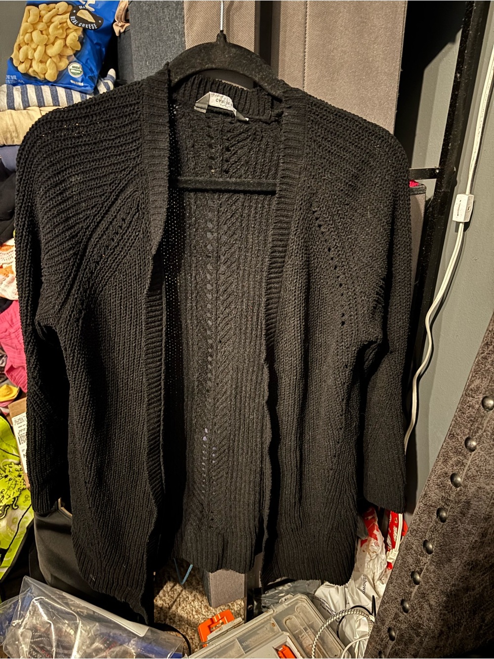 Black Open-Front Knit Cardigan Sweater - Women Medium